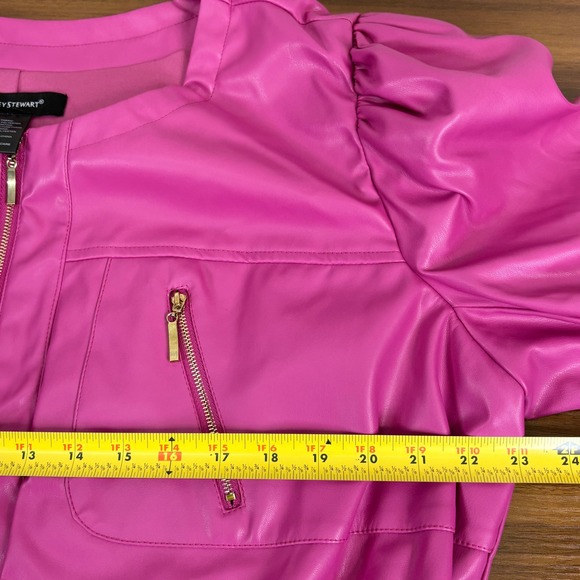 Ashley Stewart NEW Womens Faux Leather Jacket Peplum Zip Front Fuchsia‎ Pink 18 - Picture 9 of 14